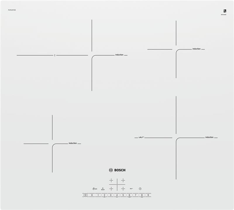 Вар. пов. стеклокерамическая Bosch PUF612FC5E -индукция/60см/4конф/1 расш/слайдер/белая