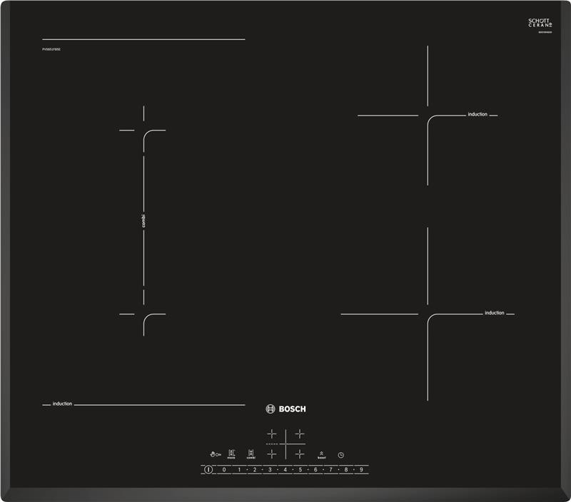 Варочная поверхность стеклокерамическая Bosch PVS651FB5E -индукция/60см/4конф/1 расш/слайдер/черный