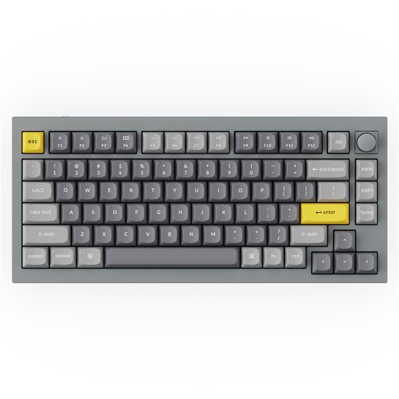 Клавіатура механічна Keychron Q1 84Key, Gateron G PRO Brown, USB-A, Hot-Swap, QMK, Knob, EN, RGB, Сірий