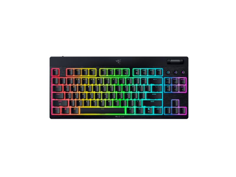 Клавіатура механічна Razer BlackWidow V4 Low-profile TKL HyperSpeed, 87key, Yellow Switch, USB-A/WL/BT, EN, RGB, чорний