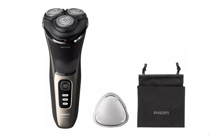 Бритва електр. Philips роторна Series 3000, бритв.головок-3, Li-Ion, сух.+волог., тример, чорно-золотий