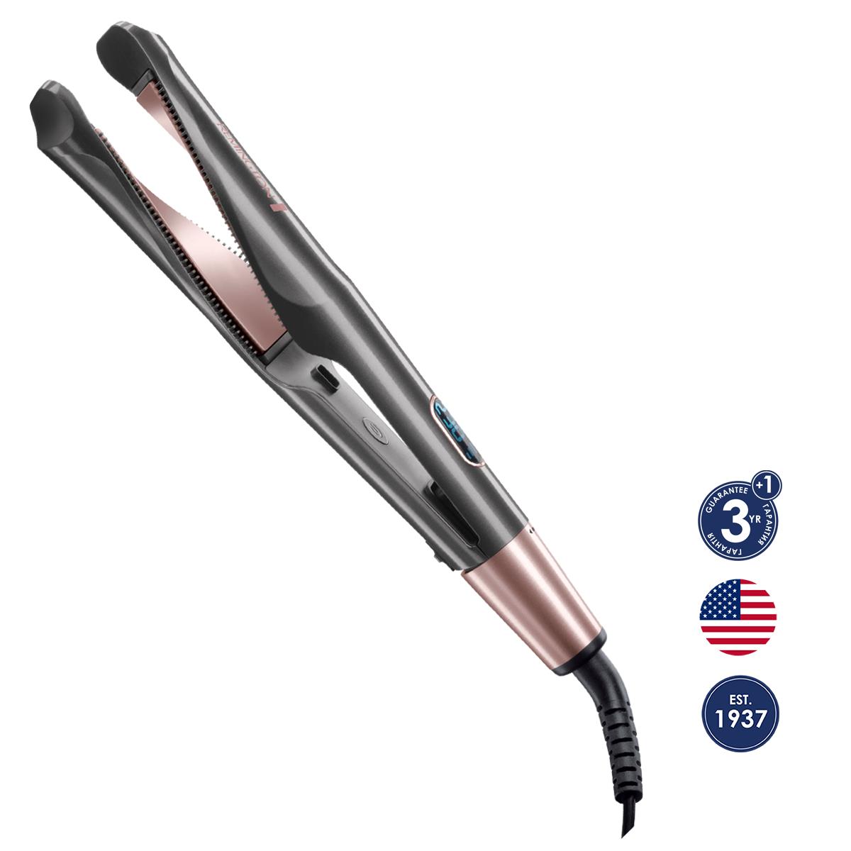 Стайлер Remington S6606 The Curl & Straight, фигурные пластины, стайлинг 2 в 1, черный/розовый