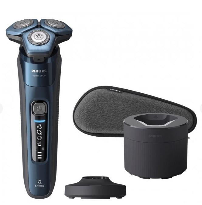 Бритва електр. Philips роторна Series 7000, 9Вт, бритв.головок-3, Li-Ion, сух.+волог., тример, чохол, Bt., сіро-синій
