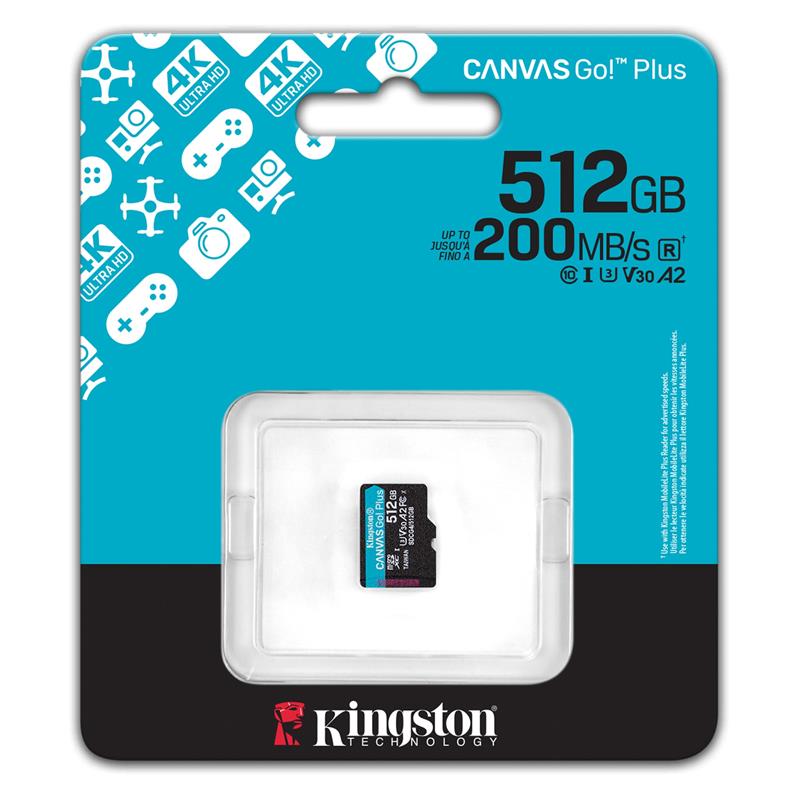Карта пам'яті Kingston microSD 512GB C10 UHS-I U3 A2 V30 R200/W160MB/s