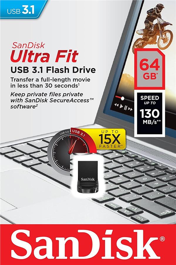 Накопичувач SanDisk 64GB USB 3.1 Type-A Ultra Fit Чорний