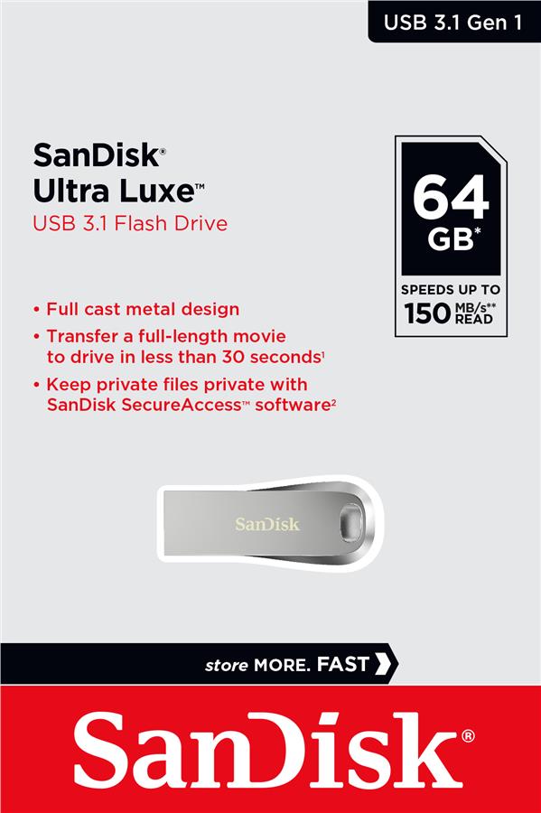 Накопичувач SanDisk 64GB USB 3.1 Type-A Ultra Luxe Срібний