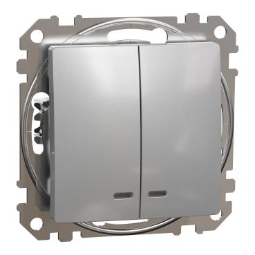 Вимикач 2-клавішний з підсвіткою Schneider Electric, Sedna Design (алюміній)