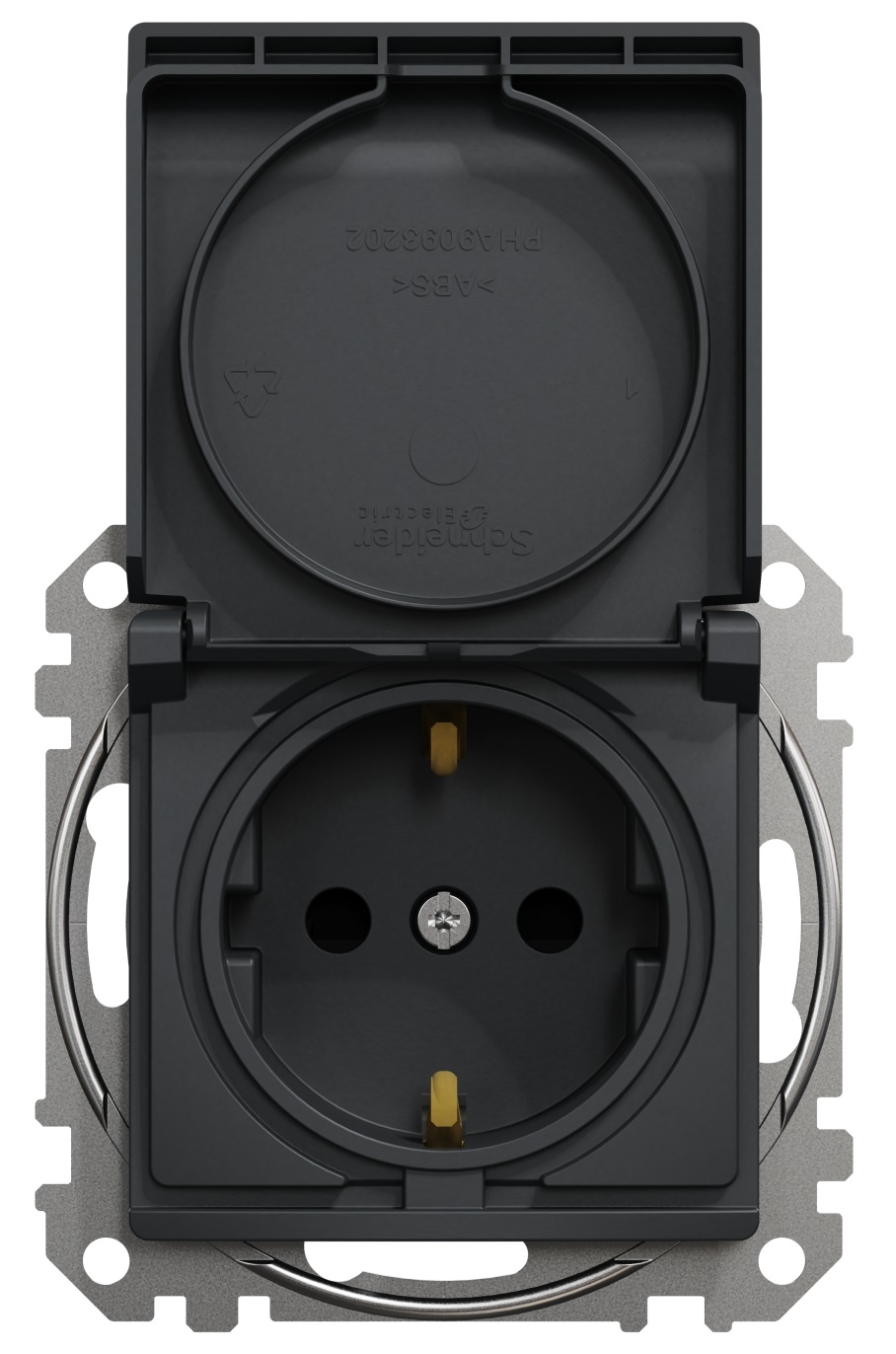 Розетка з заземленням, зі шторками та кришкою Schneider Electric, Sedna Design (чорний)