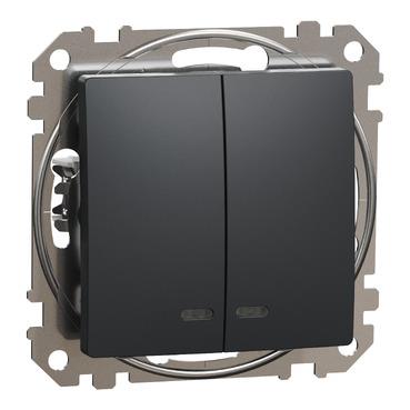 Вимикач 2-клавішний з підсвіткою Schneider Electric, Sedna Design (чорний)