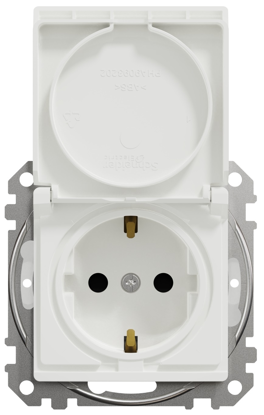 Розетка з заземлення, зі шторками, та з кришкою IP44 Schneider Electric, Sedna Design (білий)
