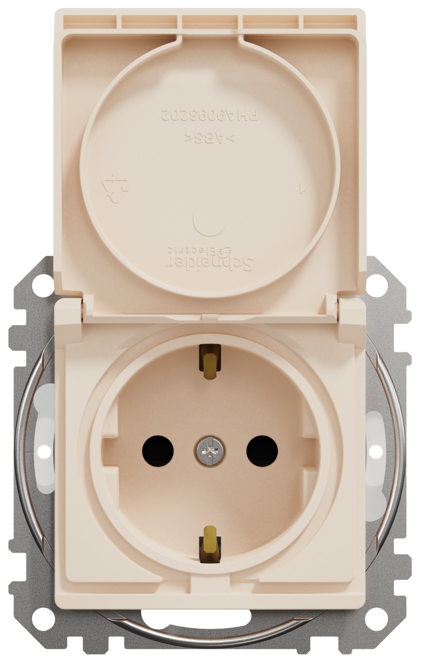 Розетка з заземлення, зі шторками, та з кришкою IP44 Schneider Electric, Sedna Design (бежевий)