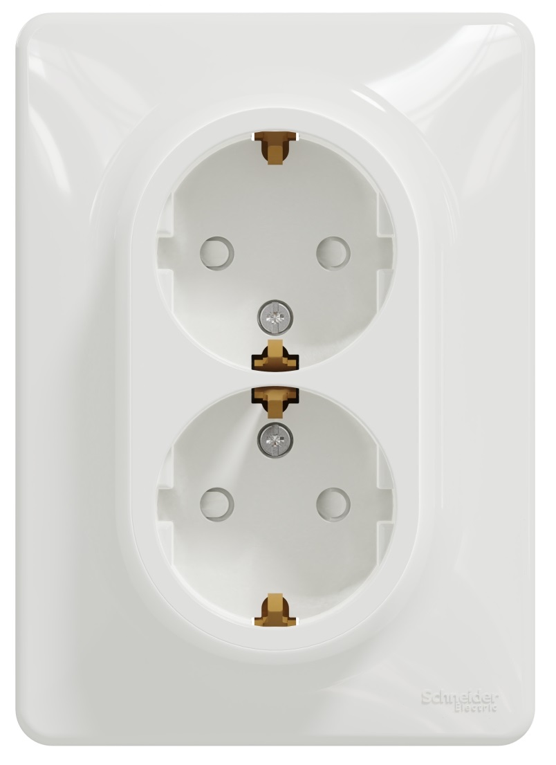 Подвійна розетка з заземленням, зі шторками Schneider Electric, Sedna Design (білий)