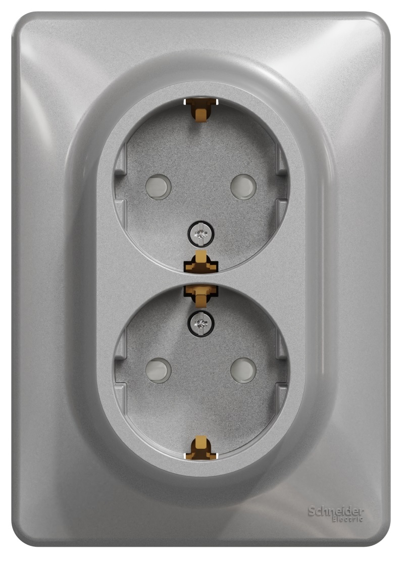 Подвійна розетка з заземленням, зі шторками Schneider Electric, Sedna Design (алюміній)