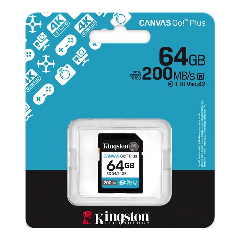 Карта пам'яті Kingston SD 64GB C10 UHS-I U3 V30 R200MB/s