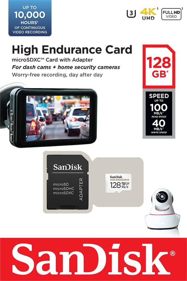 Карта пам'яті SanDisk microSD 128GB C10 UHS-I U3 V30 R100/W40MB/s High Endurance