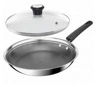 Сковорода Tefal Emotion+ Power, 24см, з кришкою, нержавіюча сталь, серцевина-алюміній, хромована сталь, бакеліт, скло