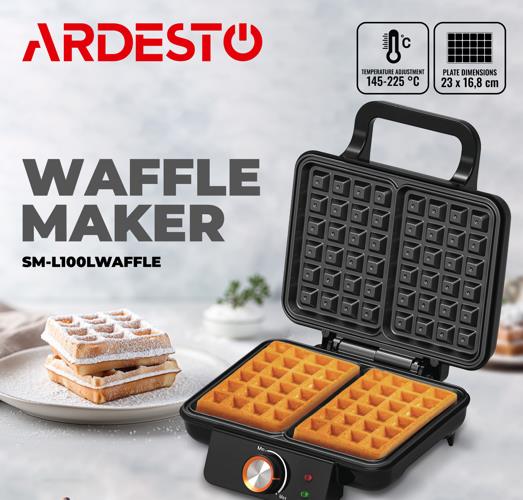 Вафельниця ARDESTO 1200Вт, прямокутні вафлі, глибокі пластини, корпус-пластик, чорний