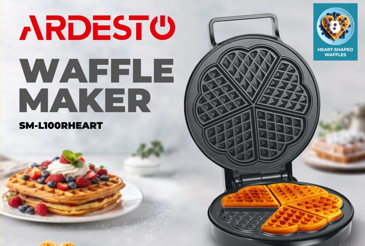 Вафельниця ARDESTO 1200Вт, вафлі в формі серця, корпус-пластик, чорний