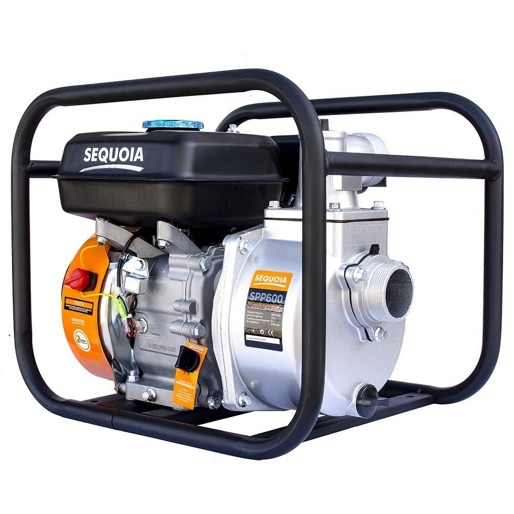 Мотопомпа бензинова SEQUOIA SPP600 для чистої води, 5.15кВт/7.0к.с., 600л/хв, висота 30м, частки 5мм, бак 3.5л, діаметр патрубків 2"/50мм, ручний старт, 20.73кг
