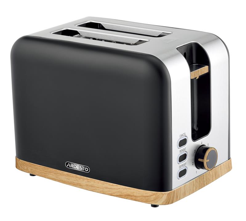 Тостер ARDESTO Wood Modern, 800Вт, метал, 2 слоти, чорний