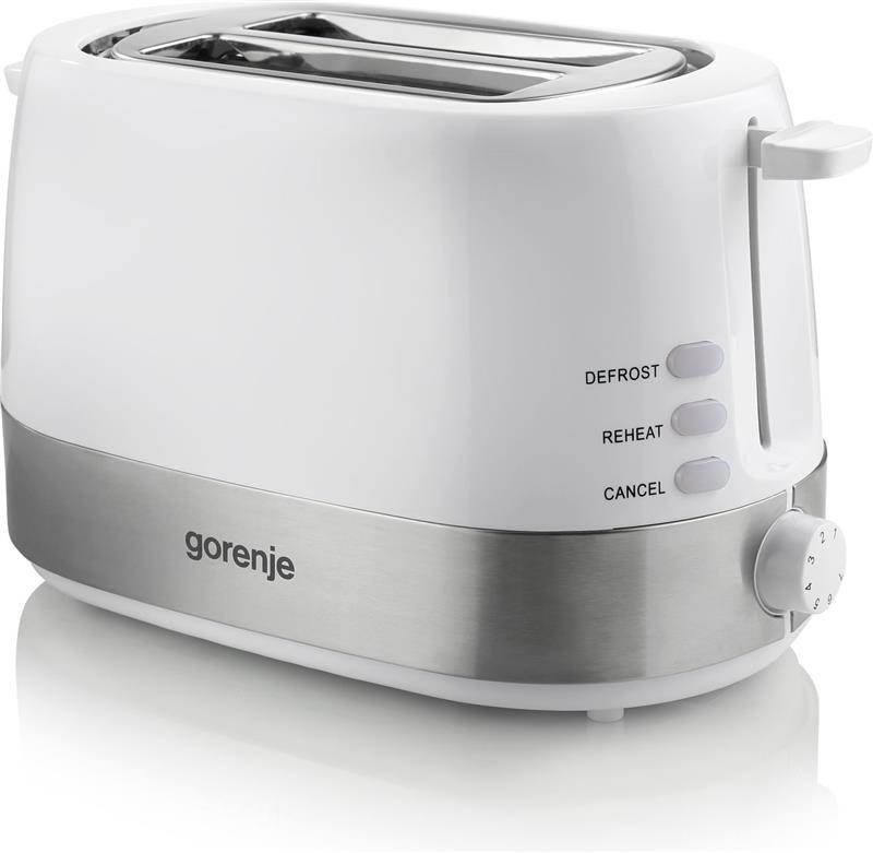 Тостер Gorenje, 850Вт, функц. розморожування, автовідключення, пластик/метал, білий