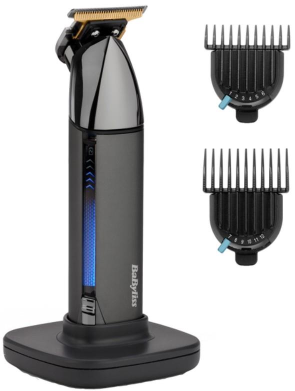 Тример Babyliss Super-X Metal Black Edition, для вусів та бороди, акум., насадок-2, кейс, підставка, сталь, чорно-сірий