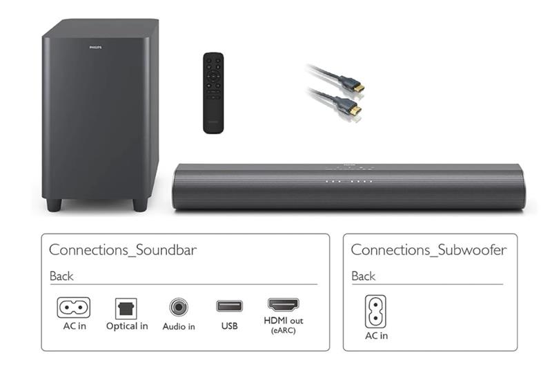 Саундбар Philips TAB6100 200W, 2.1, BT 5.4, HDMI-eARC, Optical, USB, sub, Dolby Atmos