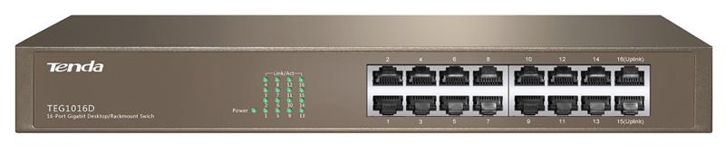 Комутатор TENDA TEG1016D 16xGE, Rackmount, Некерований
