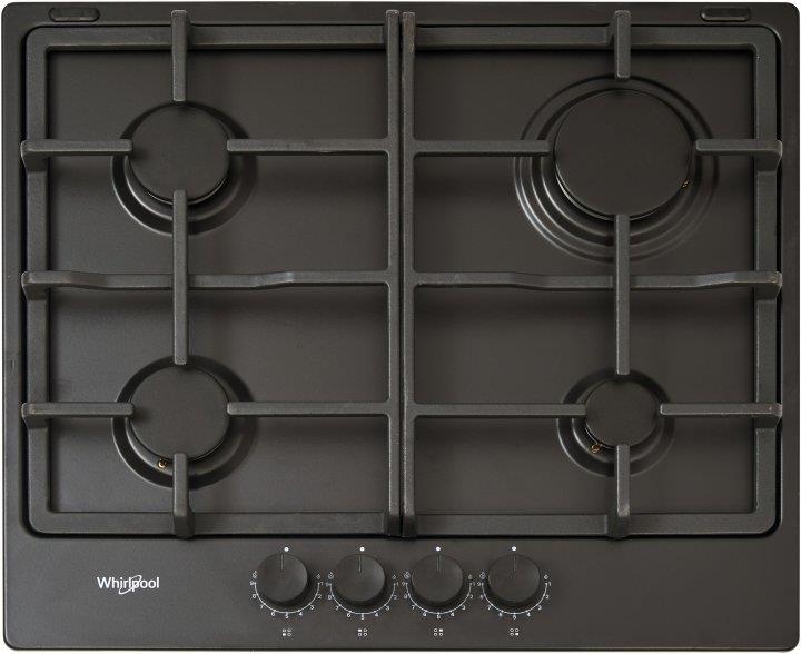 Варильна поверхня Whirlpool газова, 60см, чавун, турбо-конфорка, чорний