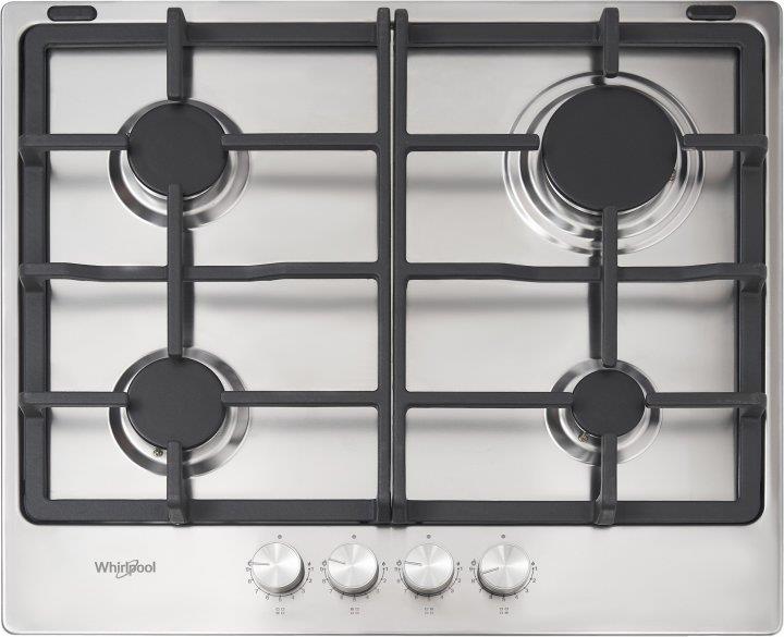 Варильна поверхня Whirlpool газова, 60см, чавун, турбо-конфорка, нерж