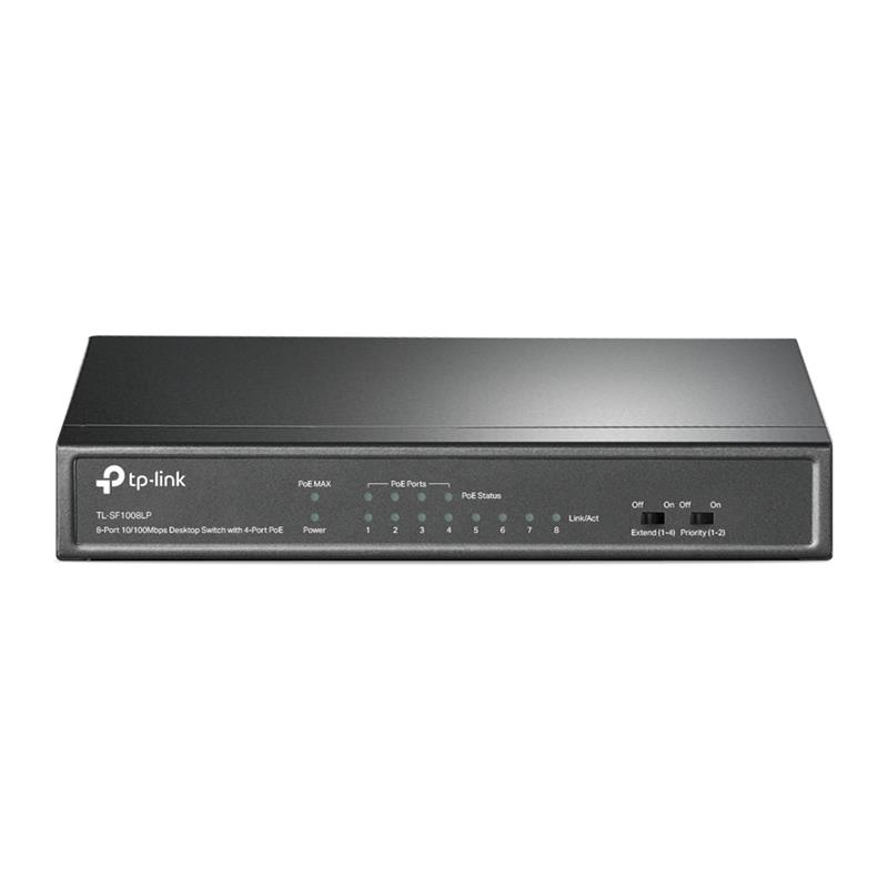 Комутатор TP-LINK TL-SF1008LP, 8x1FE (4xPoE), 41Вт, Некерований