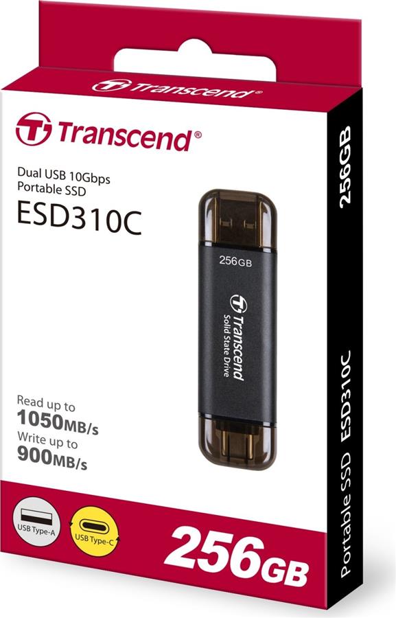 Портативний SSD Transcend 256GB USB 3.1 Gen 2 Type-A + Type-C ESD310 Чорний