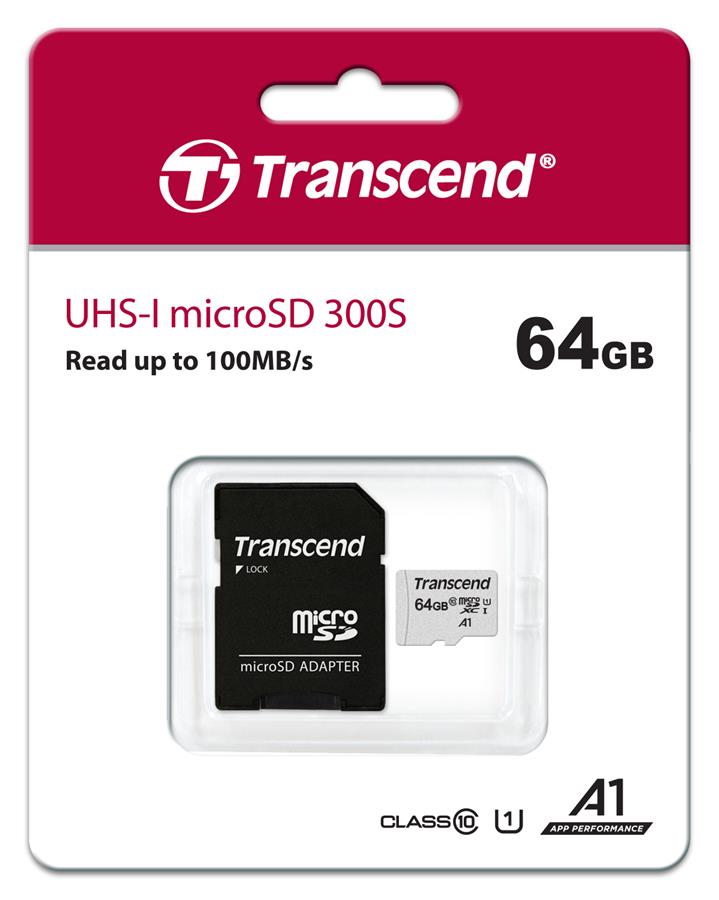Карта пам'яті Transcend microSD 64GB C10 UHS-I R100/W20MB/s + SD
