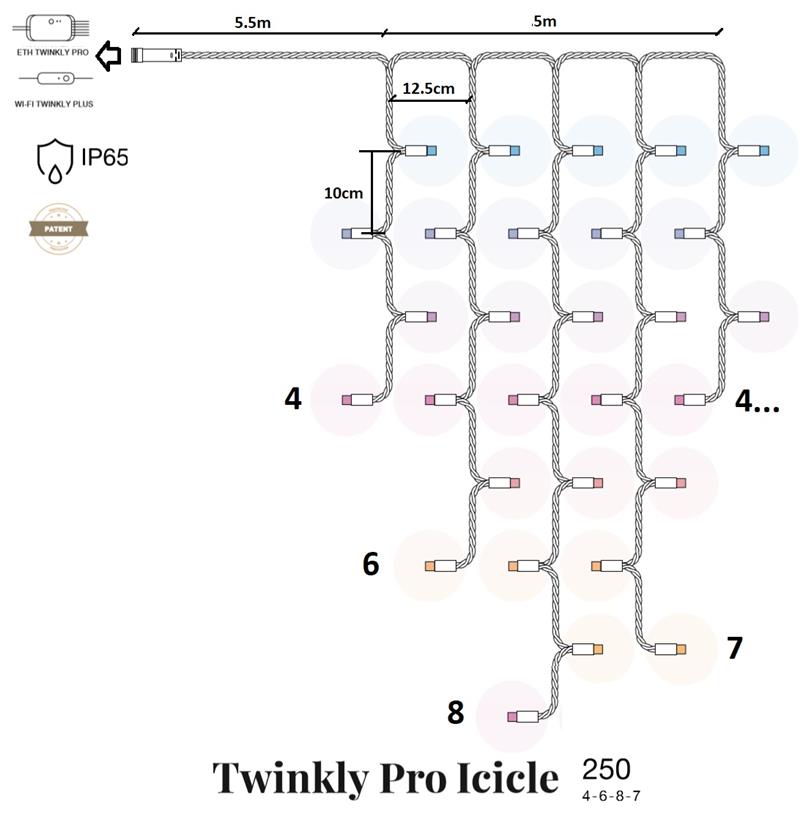 Smart LED Гирлянда Twinkly Pro Icicle AWW 250, AWG22, IP65, белый