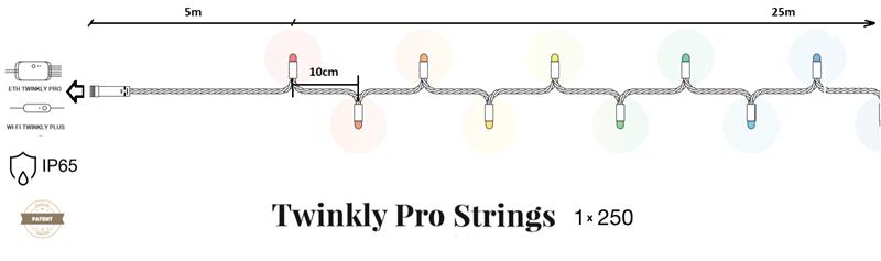 Smart LED Гирлянда Twinkly Pro Strings AWW 250, одинарная линия, IP65, AWG22 PVC, прозрачный