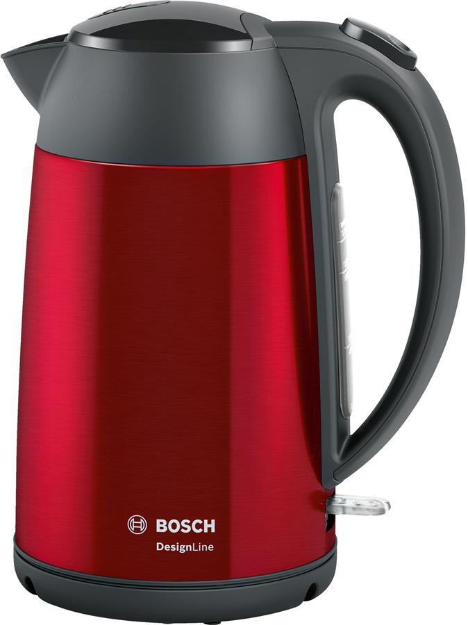 Електрочайник Bosch 1.7л, метал, червоно-чорний