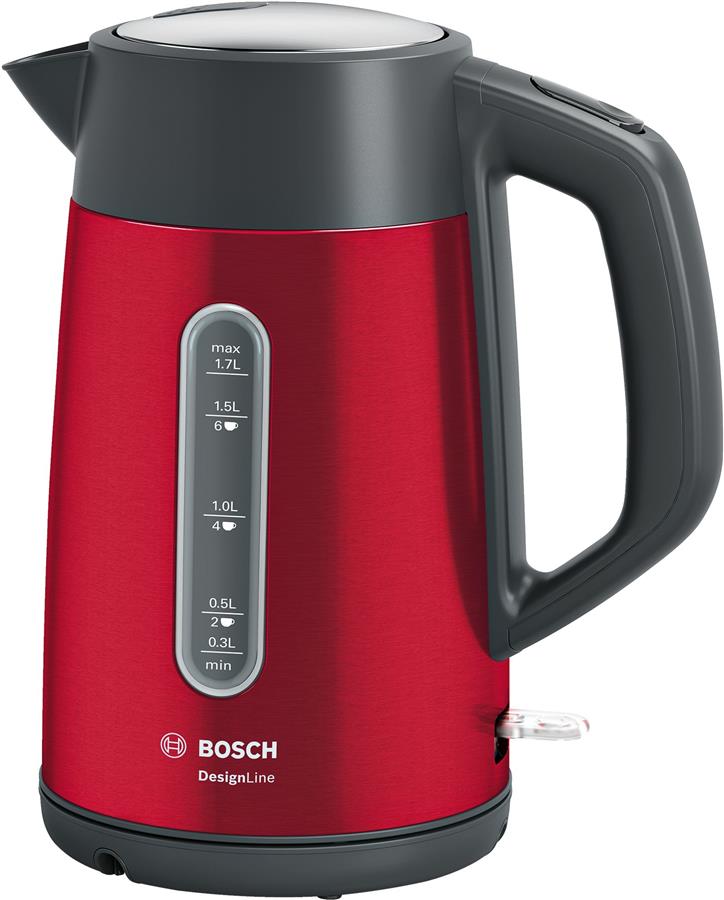 Електрочайник Bosch, 1.7л, метал, червоний з сірим
