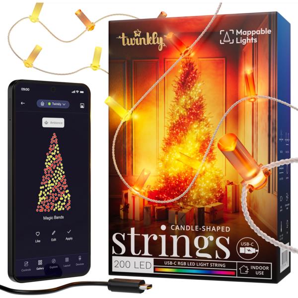 Гірлянда Smart LED Twinkly Strings Candle RGB 200 IP20 12м USB-C кабель прозорий