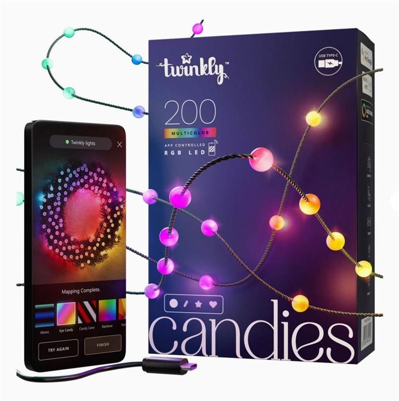 Гірлянда Smart LED Twinkly Candies Pearl RGB 200 IP20 12м USB-C кабель зелений