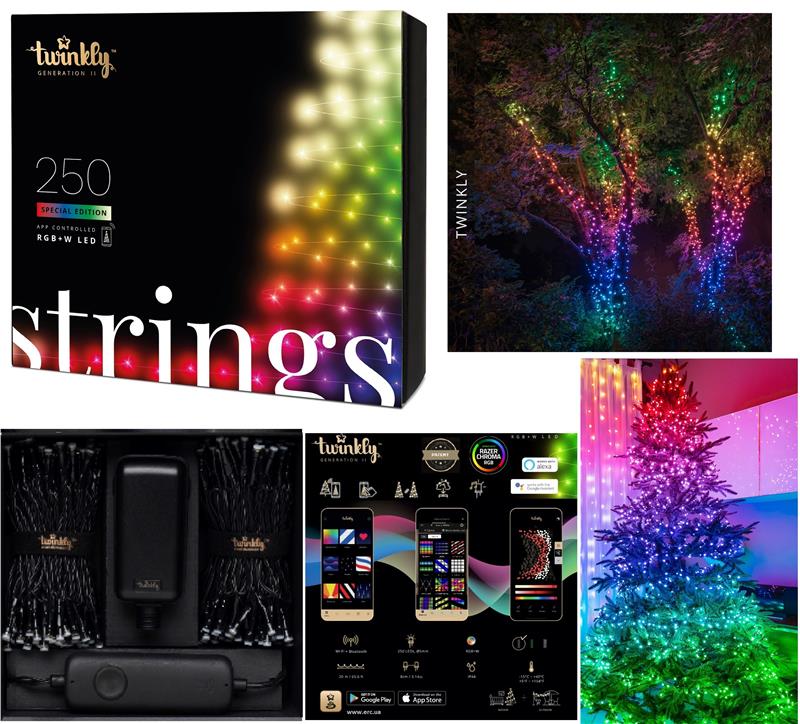 Smart LED Гирлянда Twinkly Strings RGBW 250, Gen II, IP44, длина 20м, кабель черный