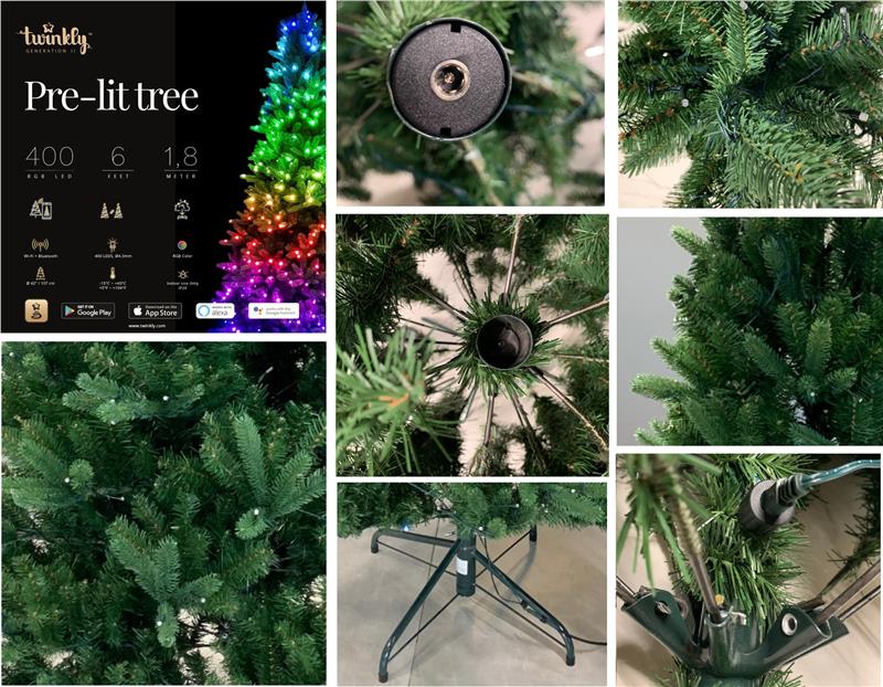 Smart LED Гирлянда Twinkly tree Strings RGB 400, Gen II, прединсталлирована на 1,8м елке, кабель зеленый