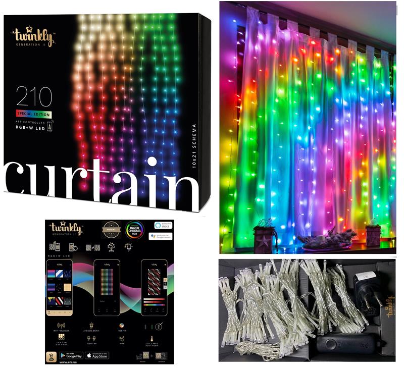 Smart LED Гирлянда Twinkly Curtain RGBW 210, Gen II, IP44, 1.45м*2.1м, кабель прозрачный