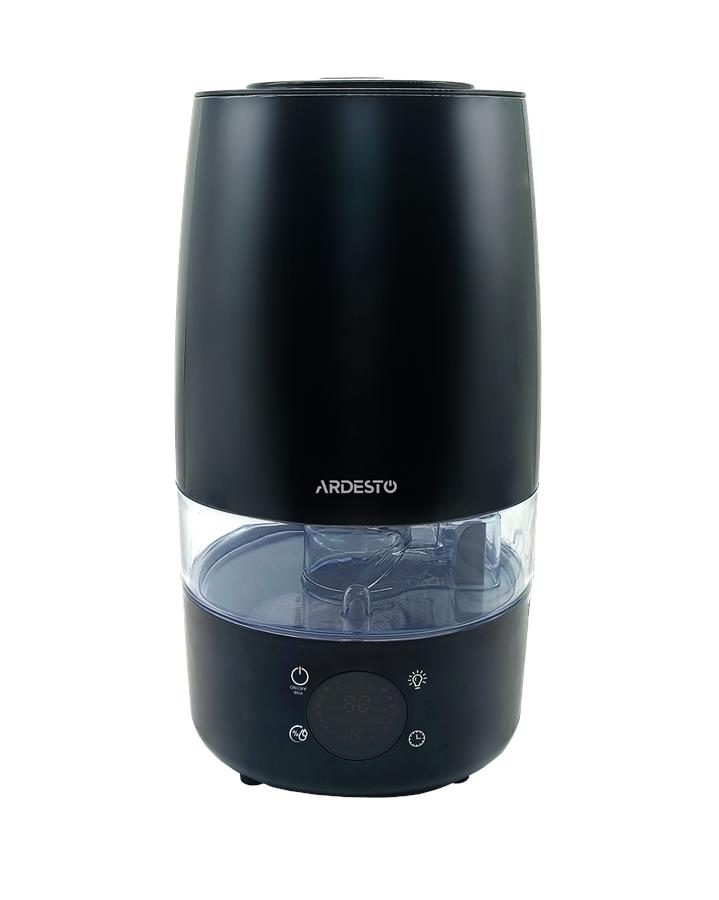 Зволожувач повітря ARDESTO USH-H-4B ультразвуковий, 30м2, 4л, 280мл/г, електр. кер-ння, пульт ДК, верх. залив води, дисплей, чорний
