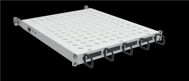 Полиця ZPAS 19", 1U, з кільцями та щітками регульована, глибина 750-850 мм, 120кг максимально, сіра