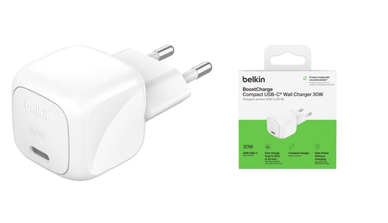 Зарядний пристрій мережевий Belkin 30Вт USB-С PD PPS, білий