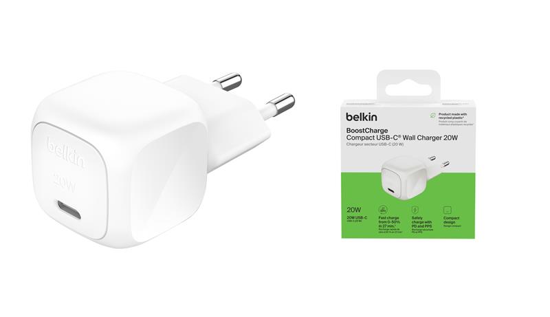 Зарядний пристрій мережевий Belkin 20Вт USB-C PD PPS, білий