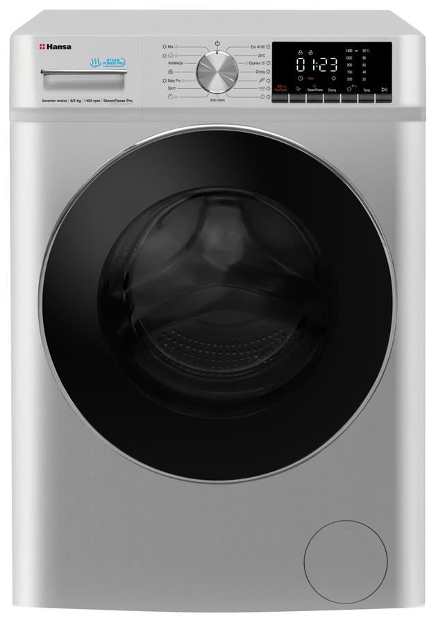 Прально-сушильна машина Hansa фронтальна, 8(5)кг, 1400, B, 46см, дисплей, сірий