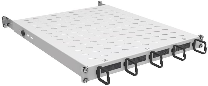 Полиця ZPAS 19", 1U, з кільцями та щітками регульована, глибина 450-550 мм, 120кг максимально, чорна