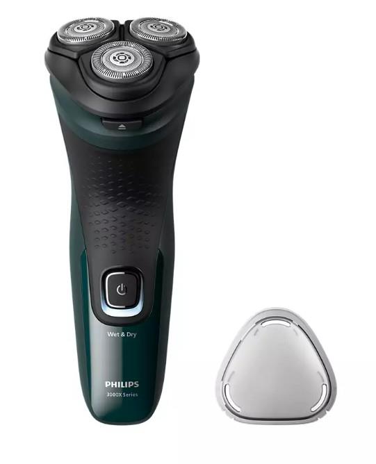 Бритва електр. Philips роторна Series 3000X, бритв.головок-3, Li-Ion, сух.+волог., тример, чорно-зелений