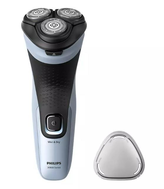 Бритва електр. Philips роторна Series 3000X, бритв.головок-3, Li-Ion, сух.+волог., тример, чорн-блакитн.
